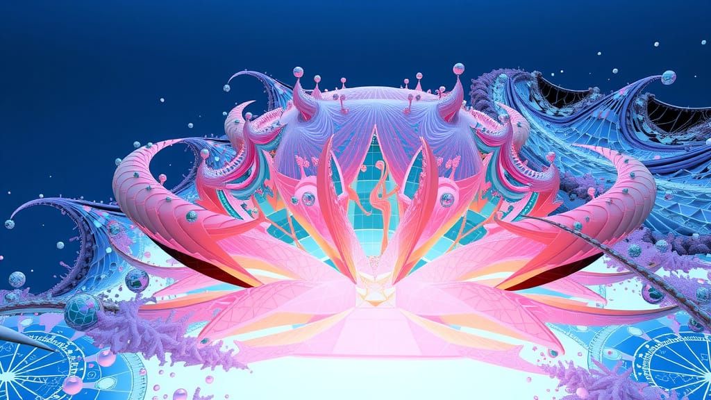 A highly detailed, photorealistic rendering of a 3D Mandelbulb-style fractal sculpture, emergent from a ray-marched distance field defined p...