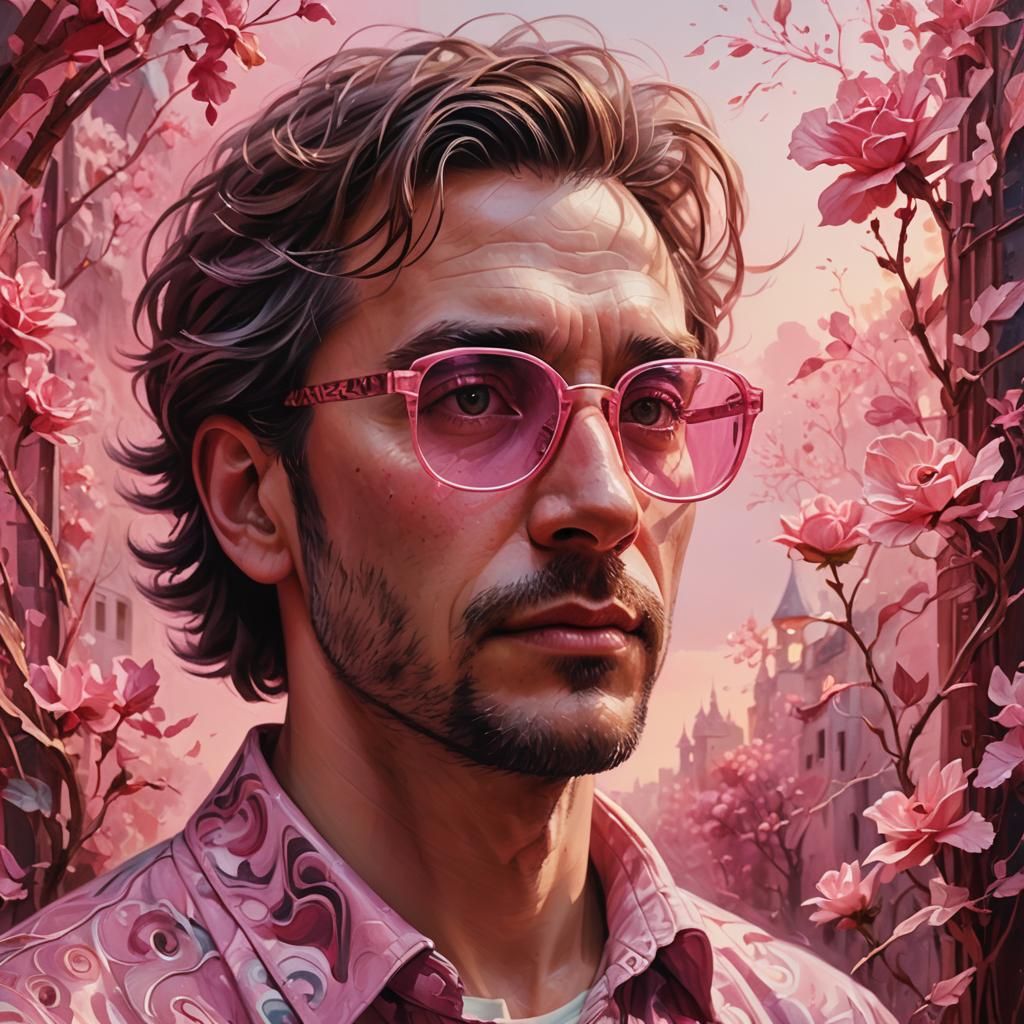 Man's Rosy View: A Matte Oil Painting