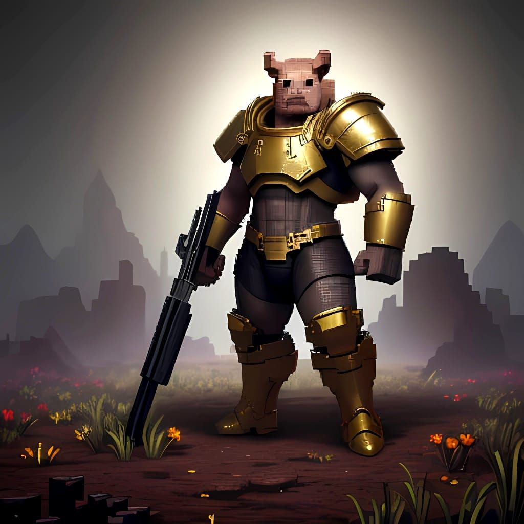 A piglin warrior in Minecraft pixel art style 