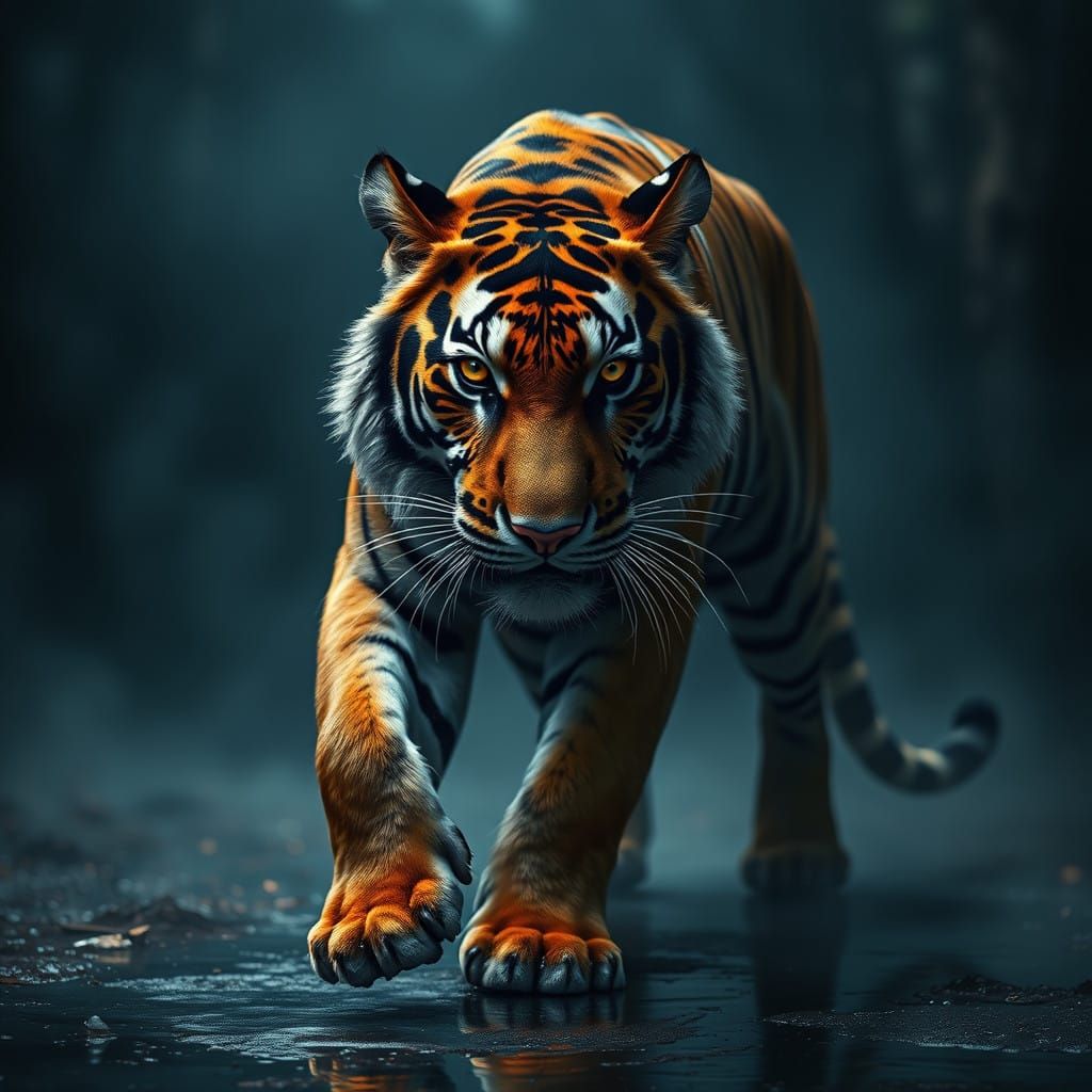 Tiger Emerges from Enchanted Forest in Radiant, Hyperrealist...