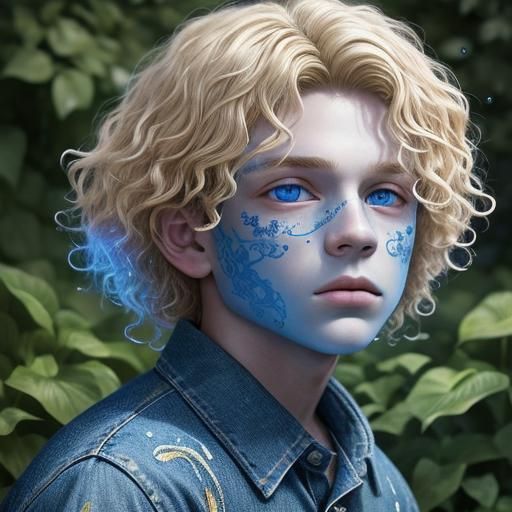 A great european kid boy 8 years old wearing clothes blue je...