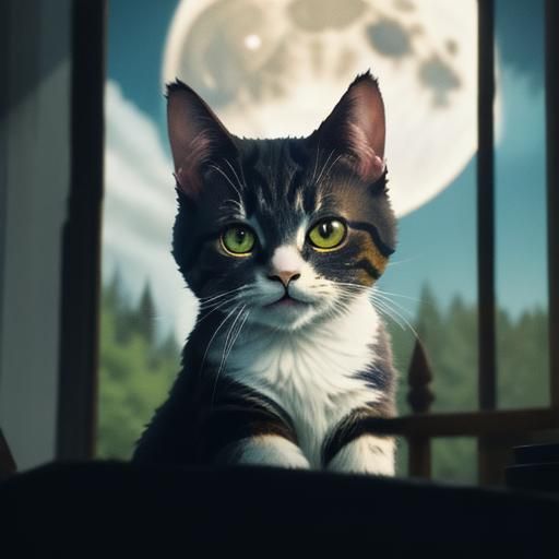 Cute Napoleon Cat full moon