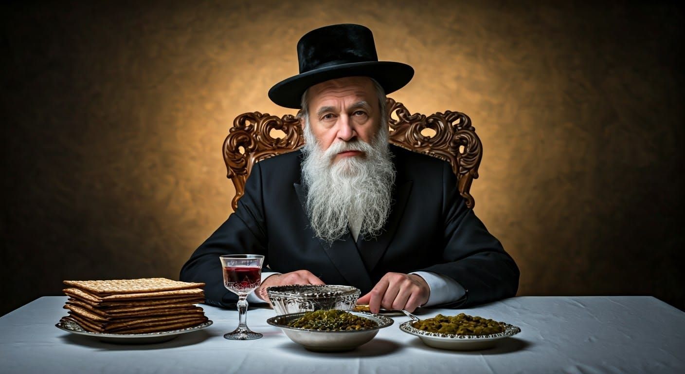 Ultra-Orthodox Rabbi in Regal Splendor on Passover Eve