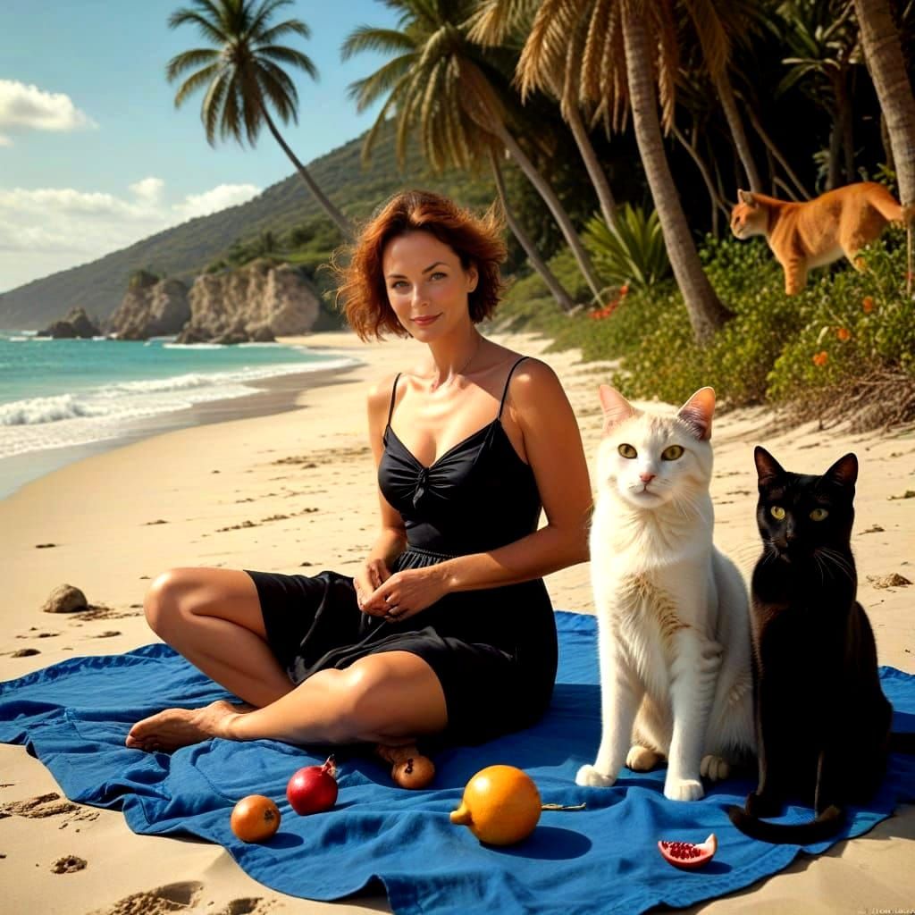 Surreal Tropical Beach Scene with a Happy Lady and Majestic ...