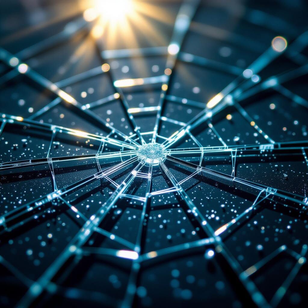 Close-Up of Glass Crack with Light and Shards