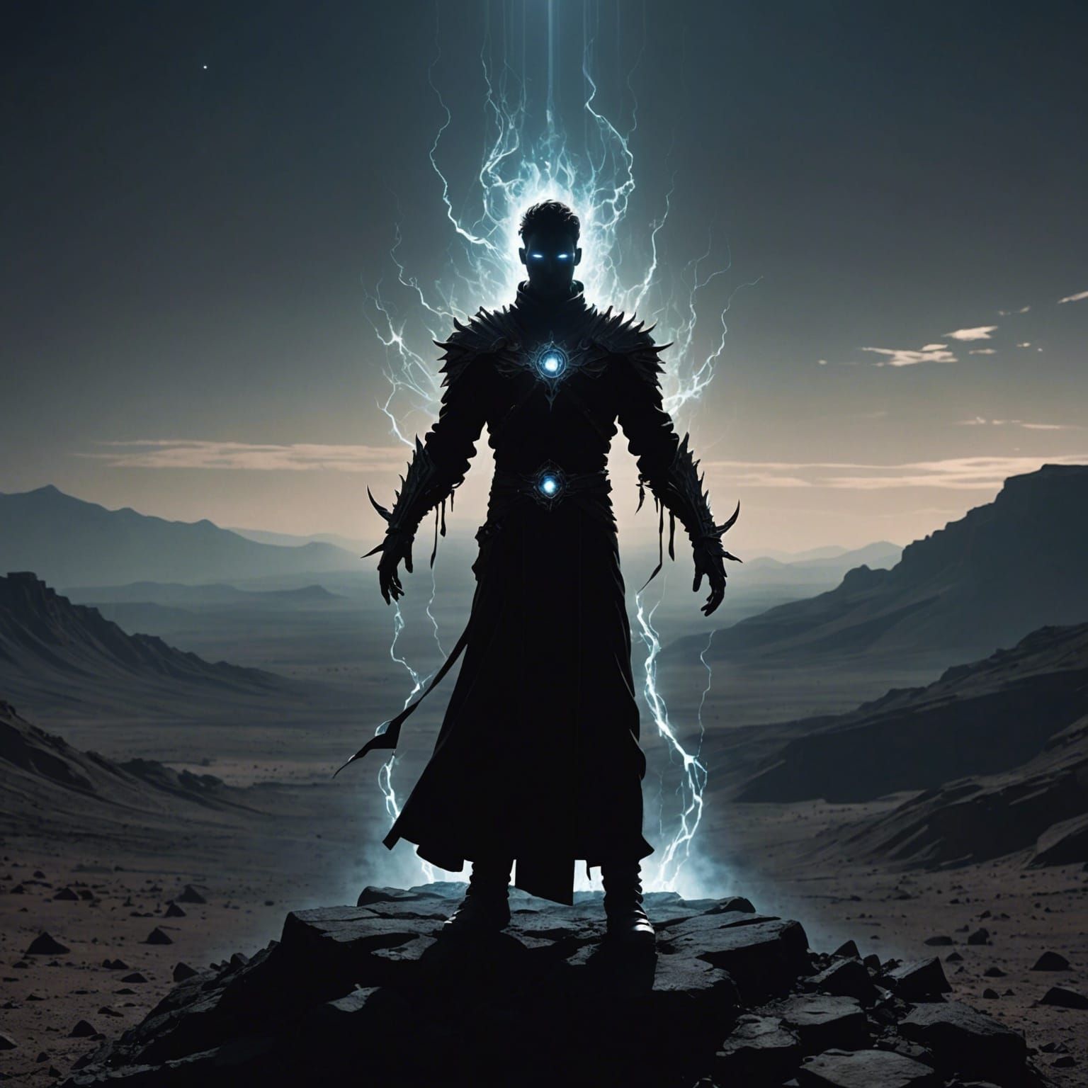 Mystical Figure Casting Enchantment on Barren Terrain