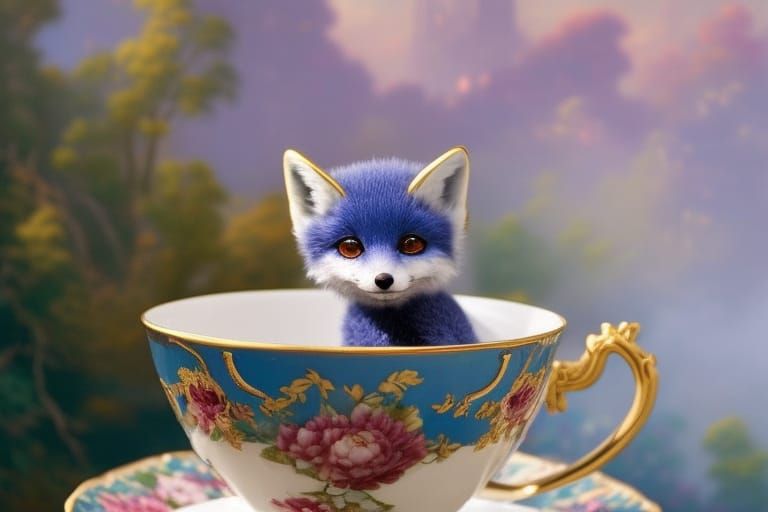 A small adorable blue baby fox with big bright eyes sitting ...
