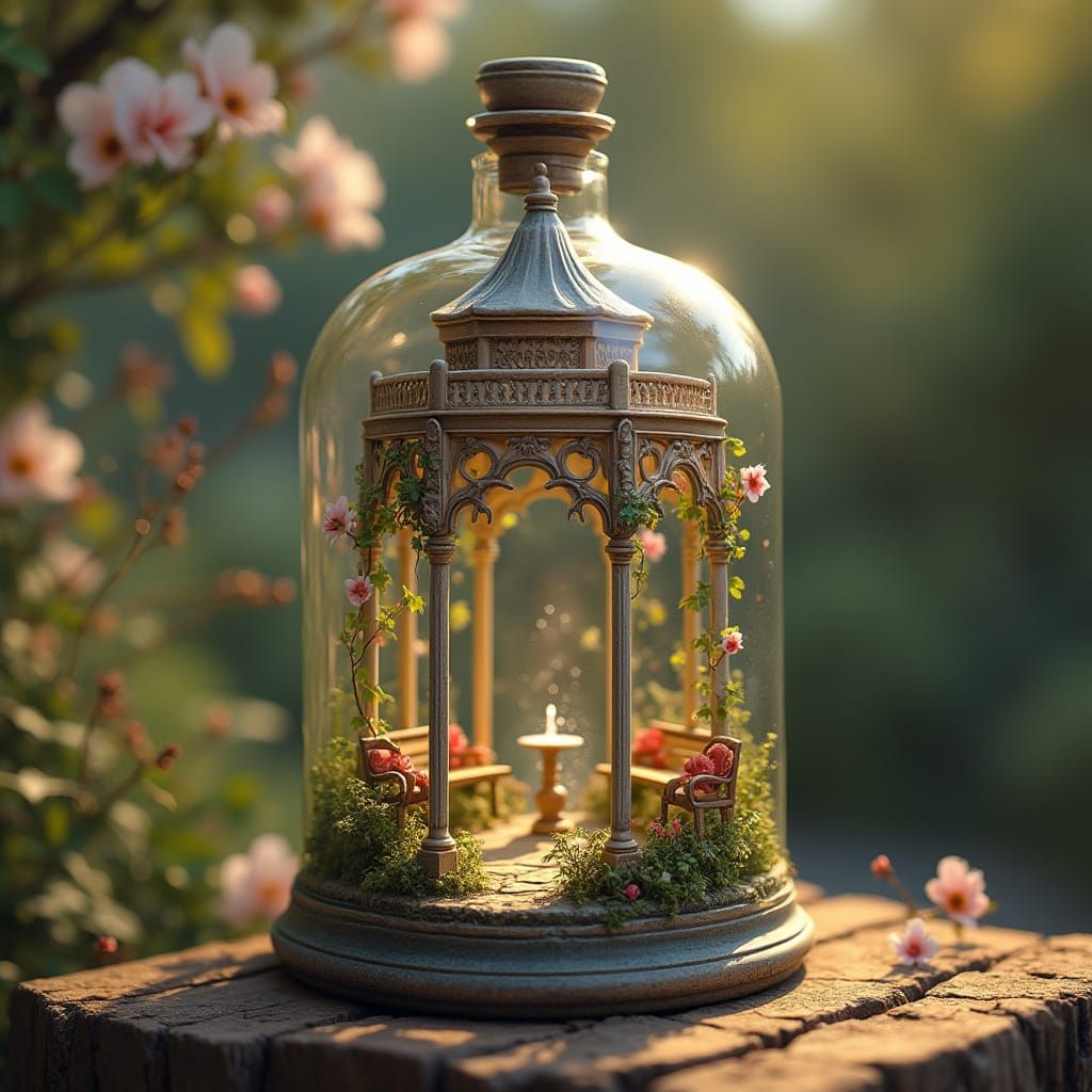 Gazebo Inside Glass Bottle as Hyperrealistic Art