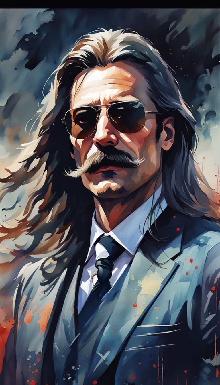 Watercolor Painting of Man with Suit and Sunglasses