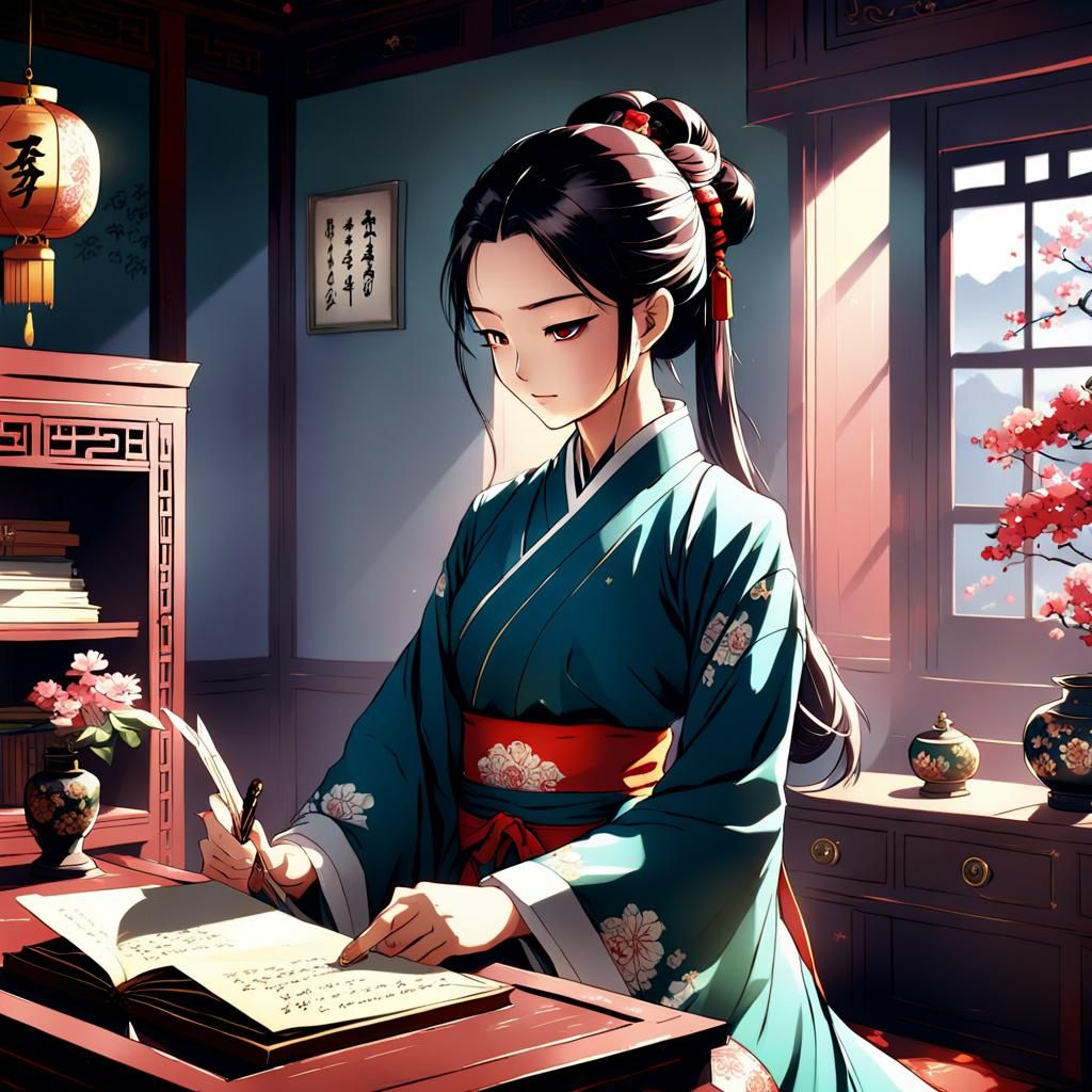 (Qing Dynasty) Masterpiece, Best Quality, flat, Manga Scan, Anime, cinematic lighting, drawn Art, by Studio Trigger, cli...