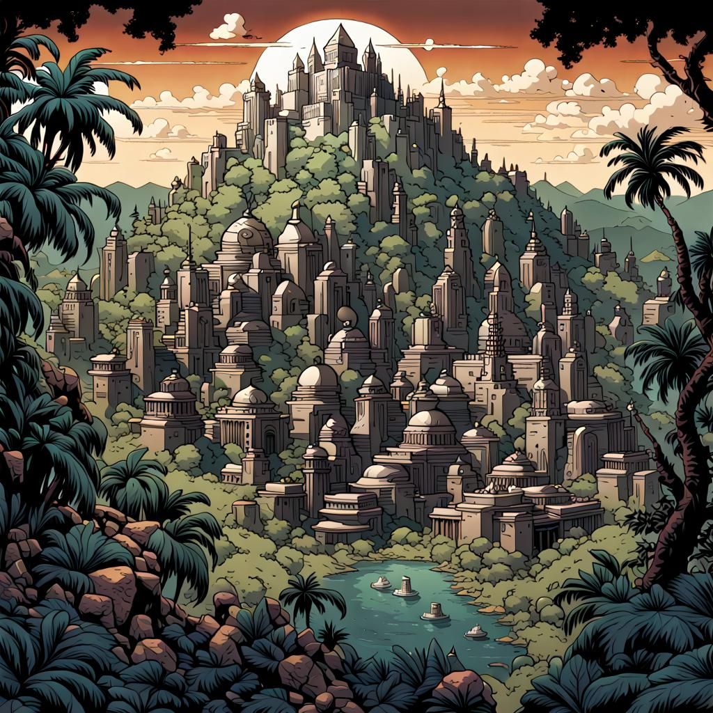 You are a top a mountain looking down at the distant city of...