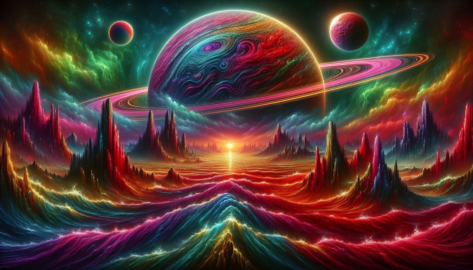 View of Saturn from undiscovered p;anet  by @Marshas Creative AI Designs