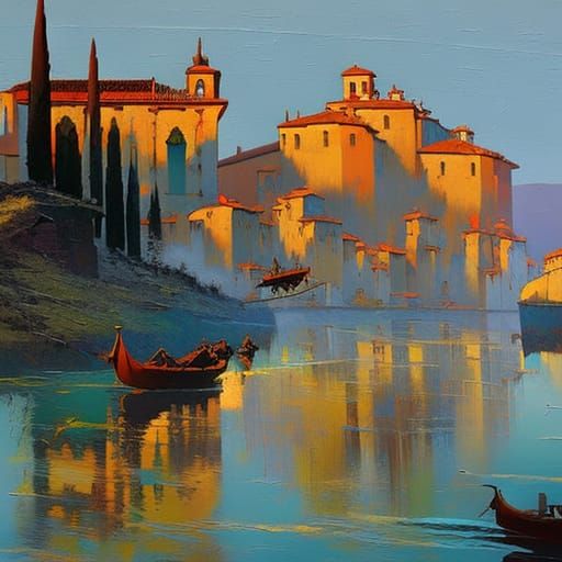 Medieval borgo in Italy wlop, Wadim Kashin contrasting color...