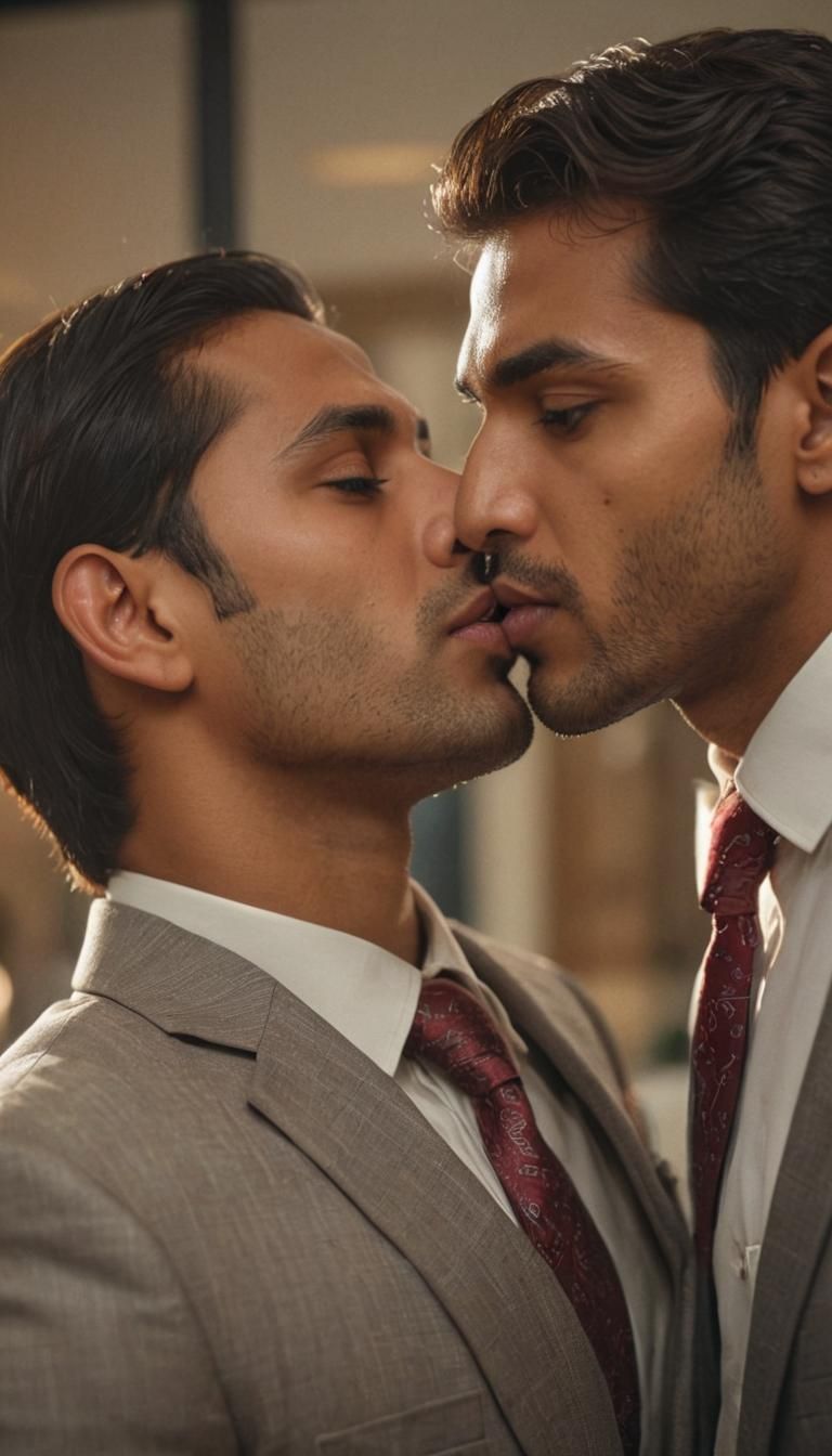 Handsome hunks kissing
