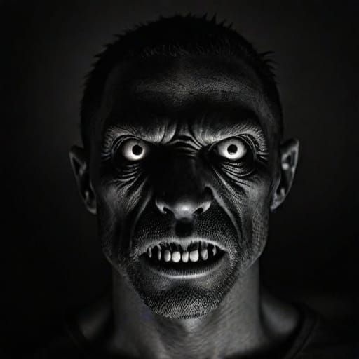 Creepy T. rex face humanoid face monstrosity man eying you e...