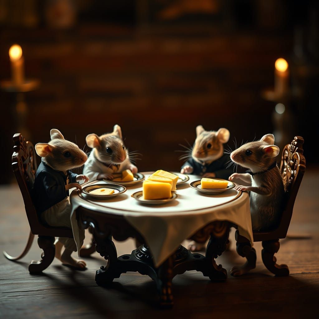 Mice Gather Around a Mysterious Table