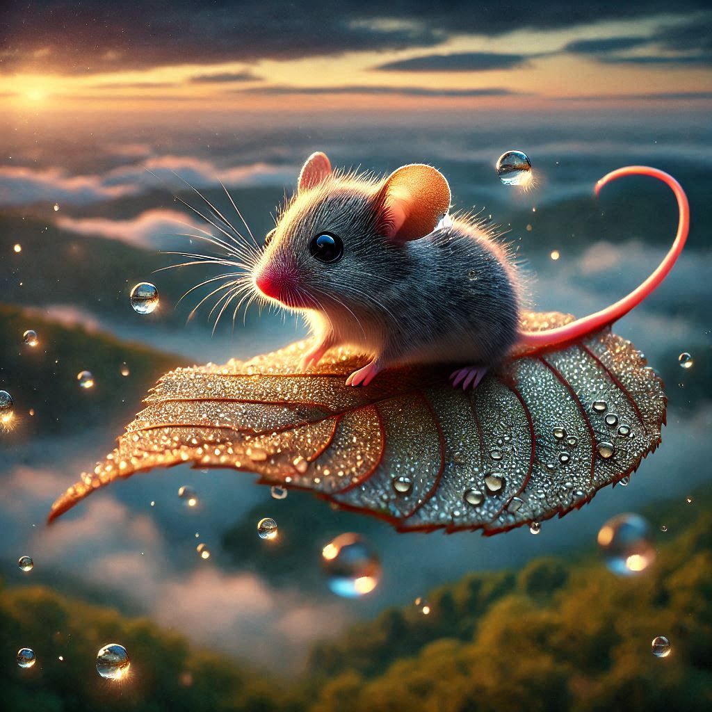 little mouse traveling on a leaf.