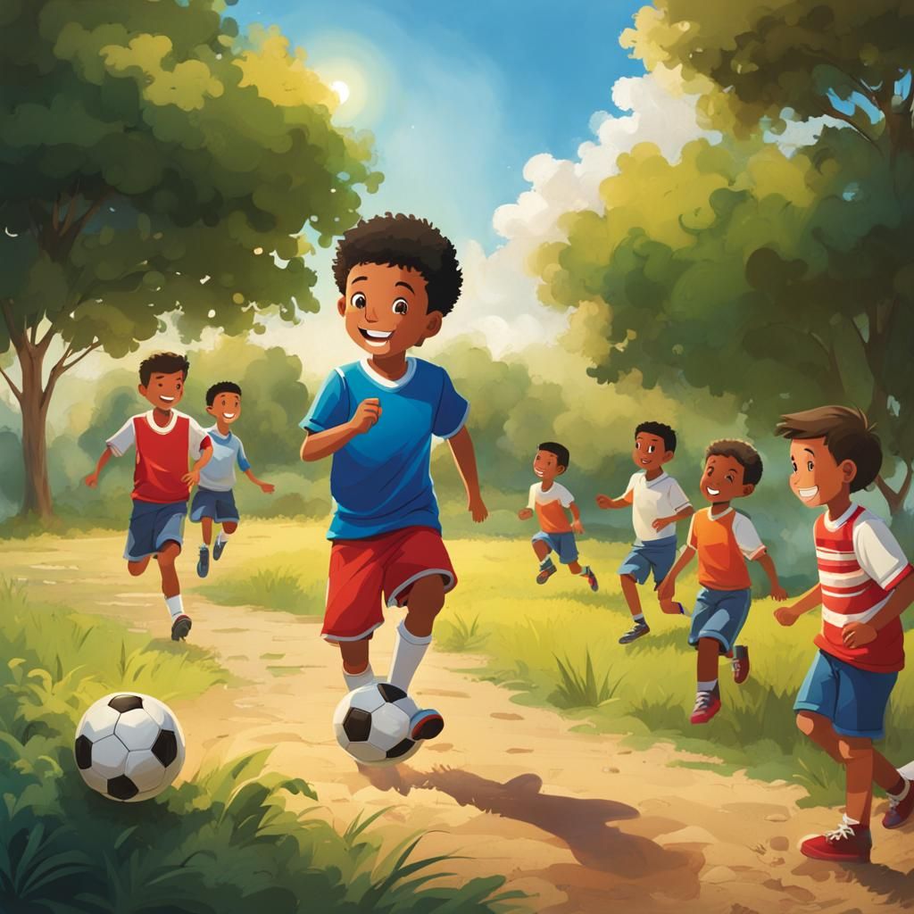 Alex saw a group of boys playing soccer in the field, laughing and cheering each other on. He joined them and felt the j...