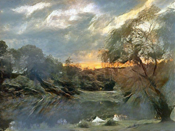 Altered photo of lake with trees