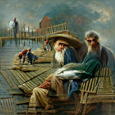Fishermen on a dock