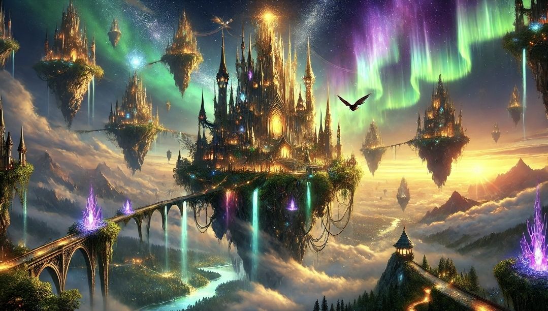 Ethereal Cascades: The Aurora-Kissed Sky City