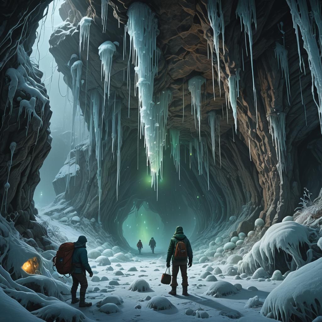 Man Hiding in Icy Cave, Fantasy Concept Art