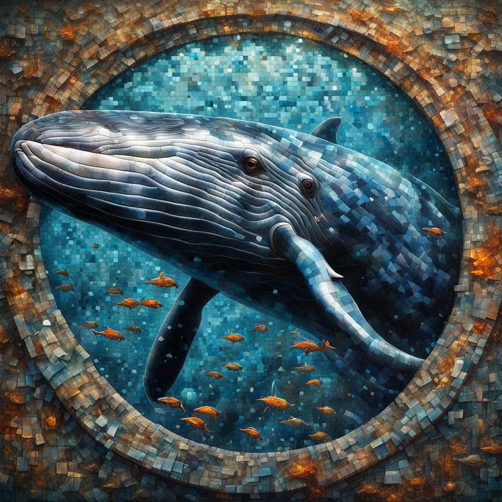 underwater mosaic of a whale intricate details, HDR, beautif...