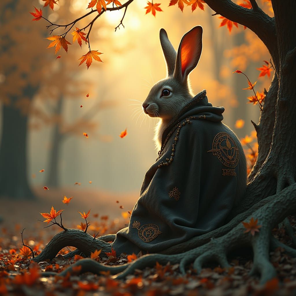 Mystical Runed Rabbit Observes Autumn Ritual