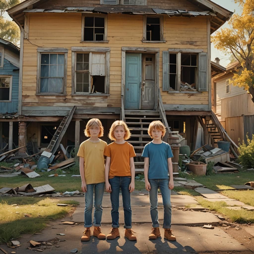 Dilapidated House with Children: Fantasy Concept Art