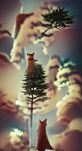 A cat as tall as pine trees