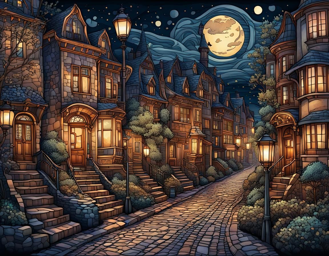 Old Neighborhood at Night.  by @Karen Asmussen