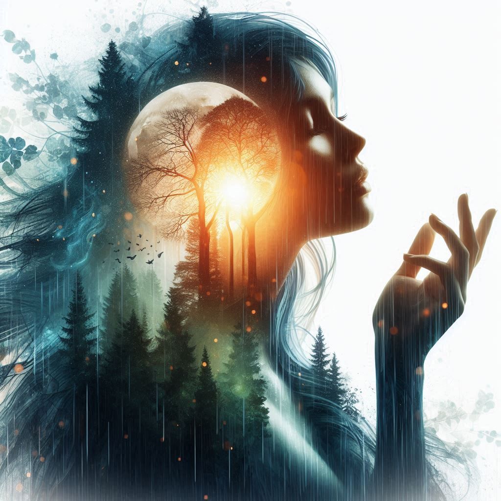 double exposure beautiful fantasy DALL-E 3 portrait landscap...