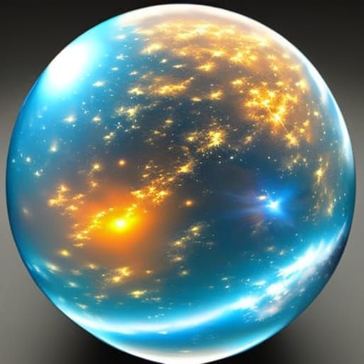 ultra realistic waterfall inside a glass ball floating in a ...