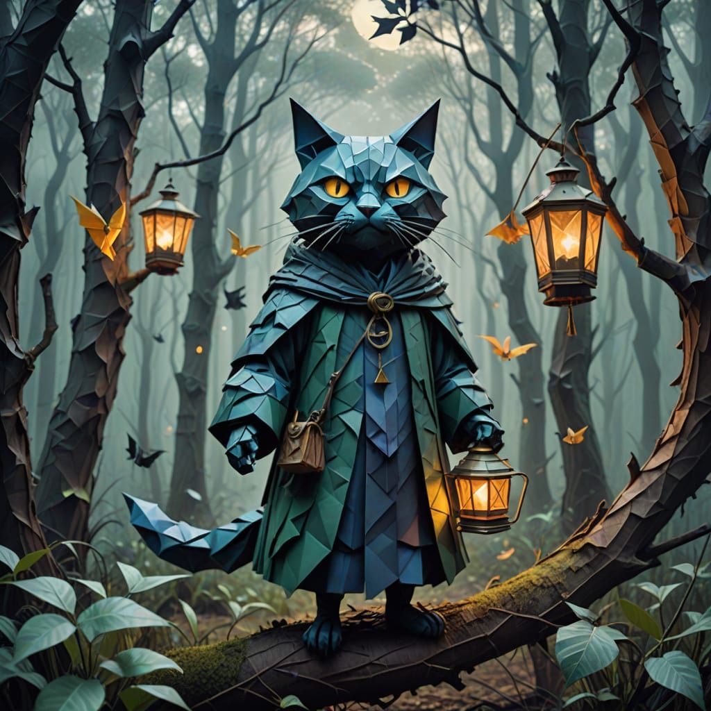 A brave cat in a late autumn forest 