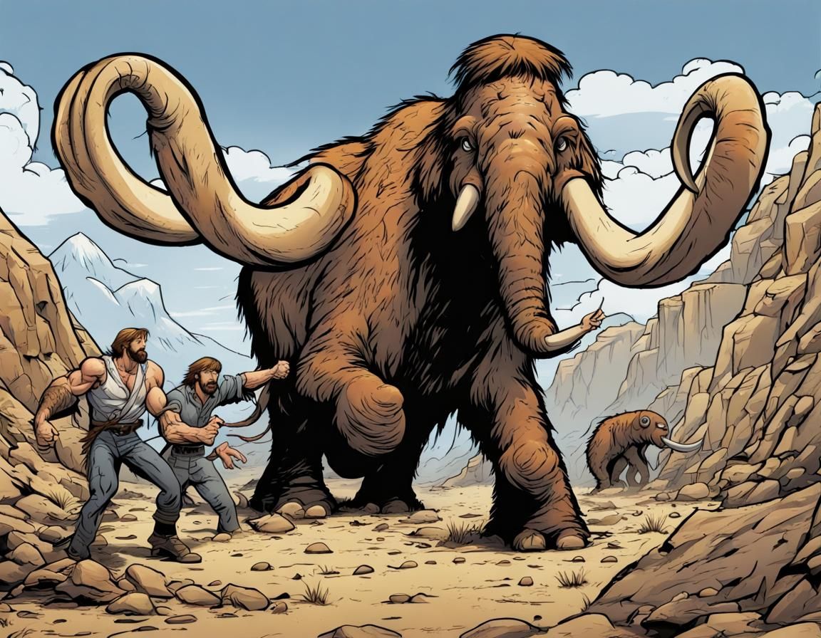 Chuck norris fighting a mammoth