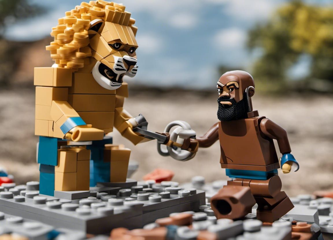 mr, t fighting with a lion
