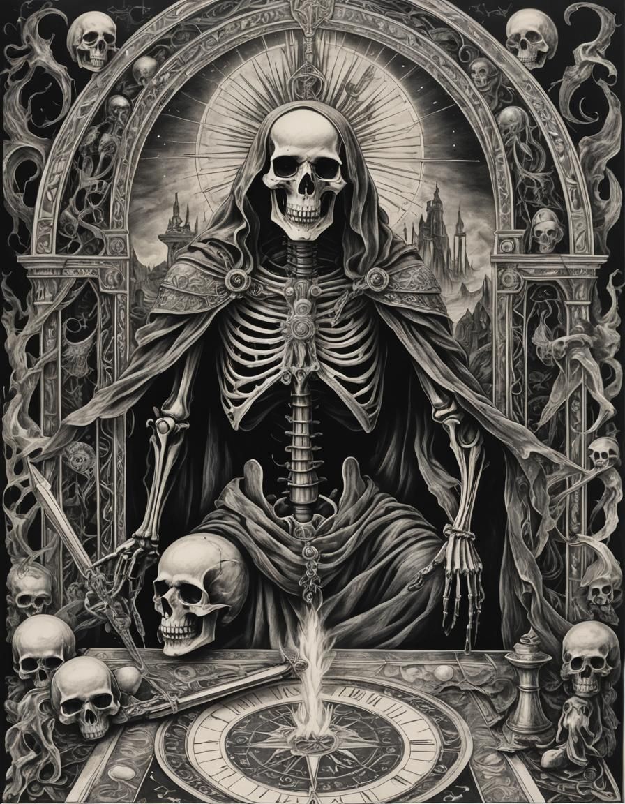 tarot death hyperdetailed charcoal drawing