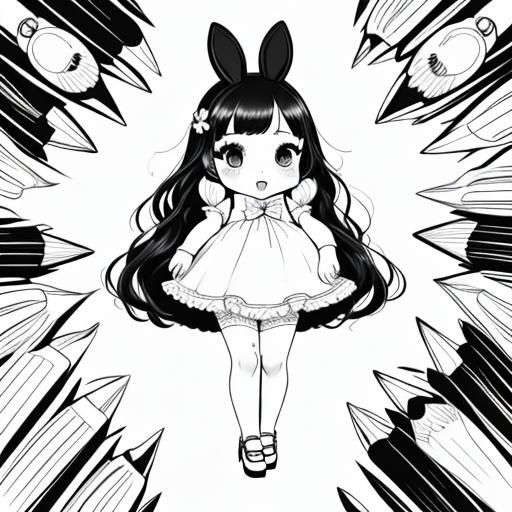 <lora:Coloring Page SD15:1.0> Chibi Bunny, cute, adorable, c...