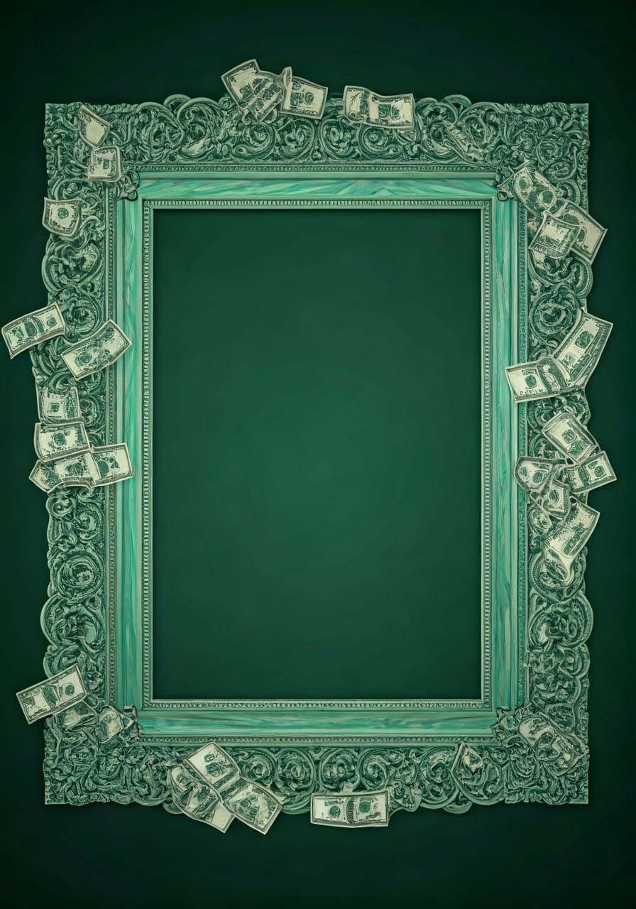 Ornate Green Frame Overflowing with Dollar Bills in Opulent ...
