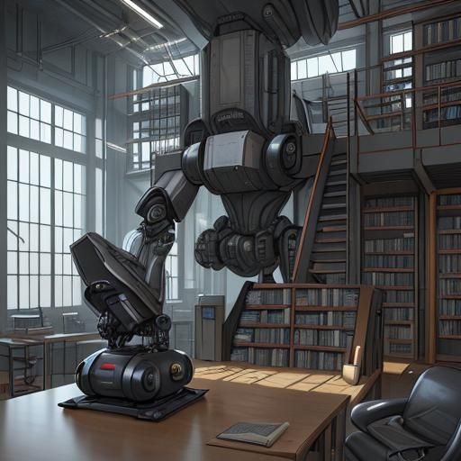 create an industrial design interior many books and computer screens