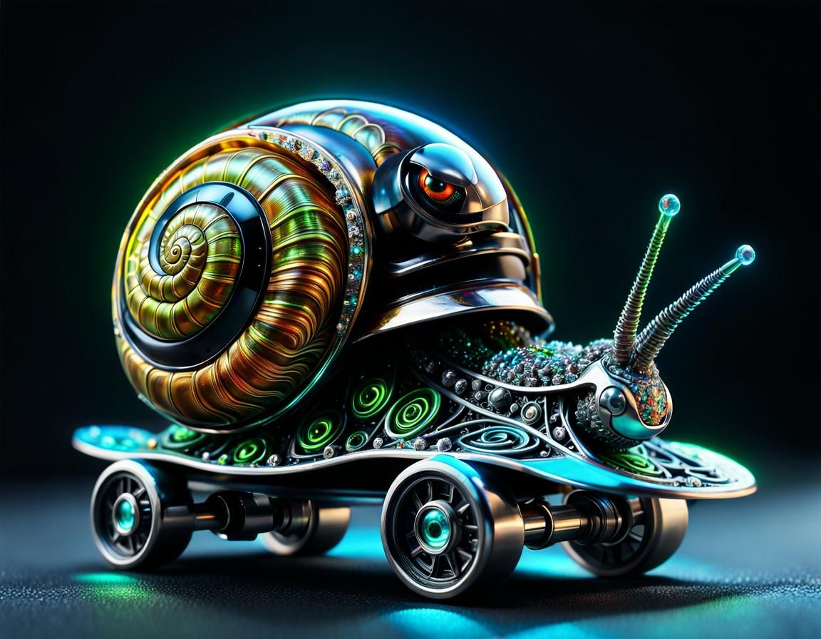 a snail on a skateboard  by @Torek