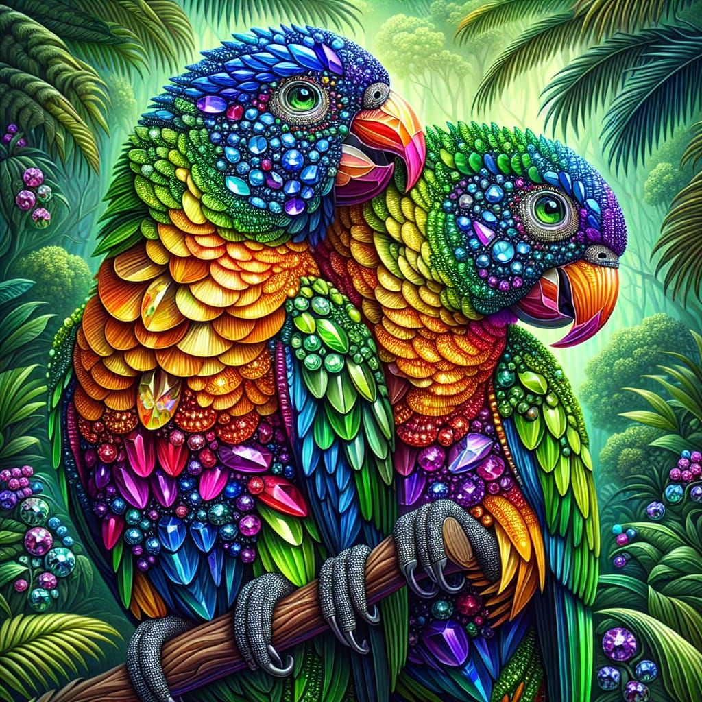 luminous colorful beautiful rainbow conures made out of spar...