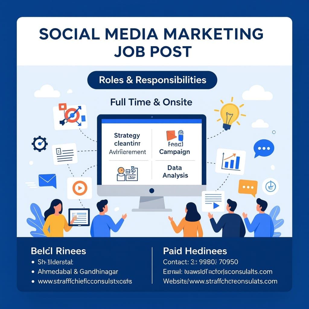 Create an image of professional social media marketing job post

Roles & Responsibilities – Social Media Marketing

Plan and execute social ...