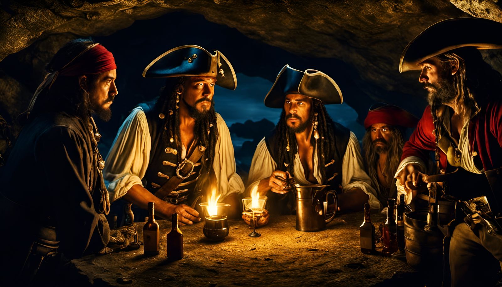 Pirates Hiding Out In Their Secret Cave In The Middle Of  A ...