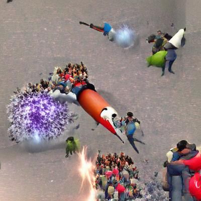 a rocket filled with people exploding in outer space