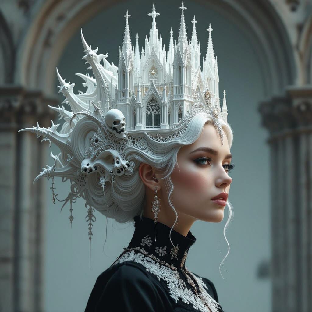 Hair sculpted into an elaborate and intricate cathedral  by @Morphesius 