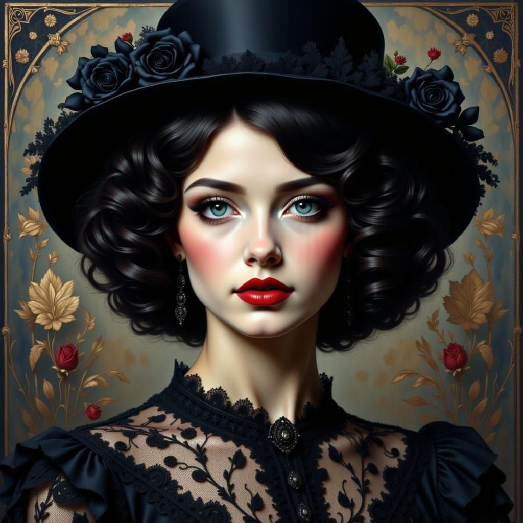 Mysterious Gothic Woman Portrait in Surrealist Style