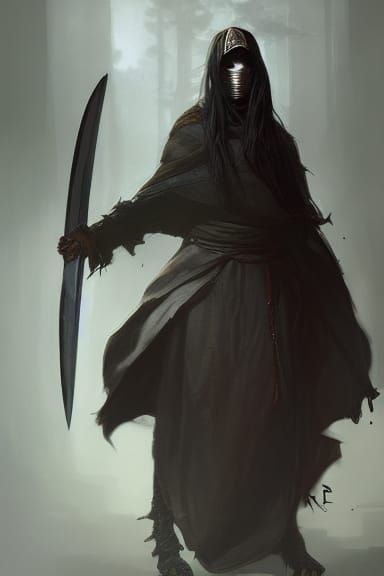 Ninja Assassin Shaman Portrait in Dark Fantasy Style
