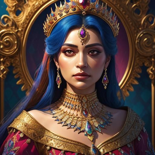 Queen Gazing in Mirror: Hyperrealistic Splash Art Portrait
