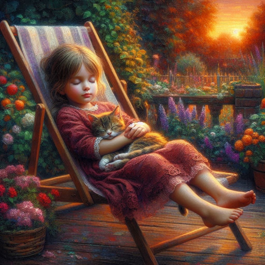 sleeping girl with her cat.